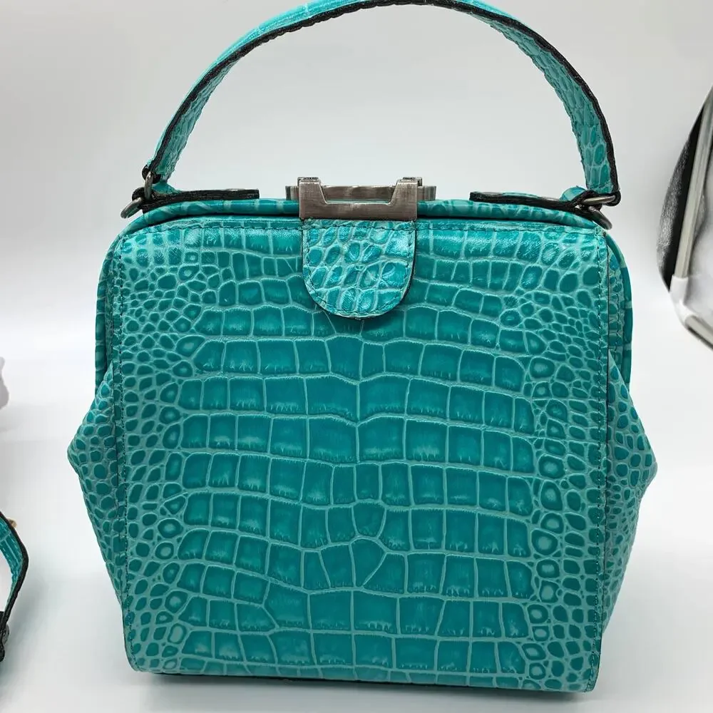 Patricia Nash Leather Purse Croc Embossed Blue Aqua Handbags